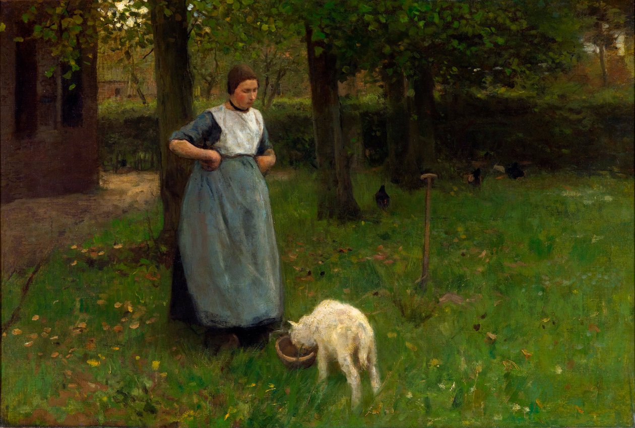 Kvinna från Laren med lamm av Anton Mauve