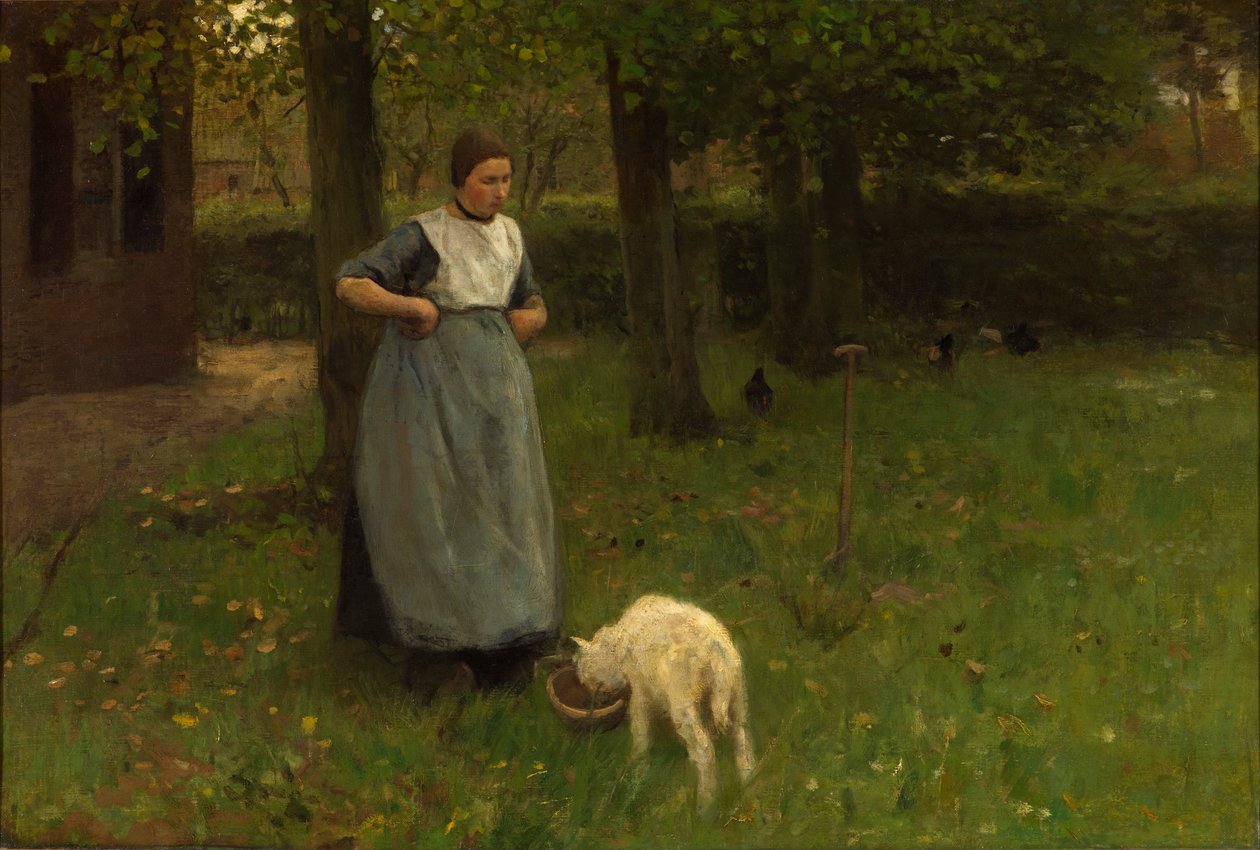 Kvinna från Laren med lamm av Anton Mauve