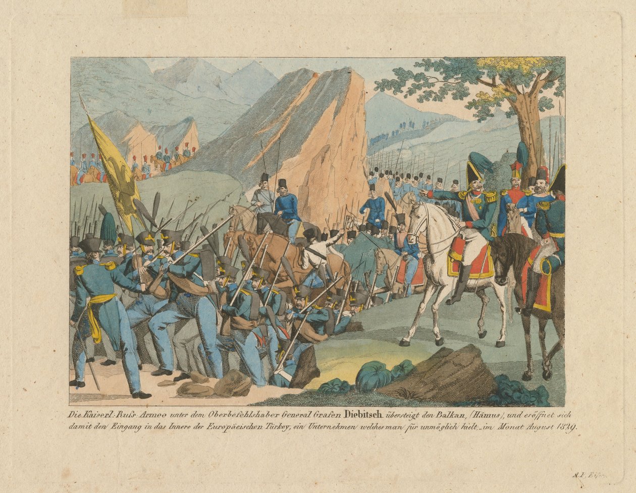 Armén av Graf Ivan Ivanovich Diebitsch korsar Balkan av Anton Paul Eisen
