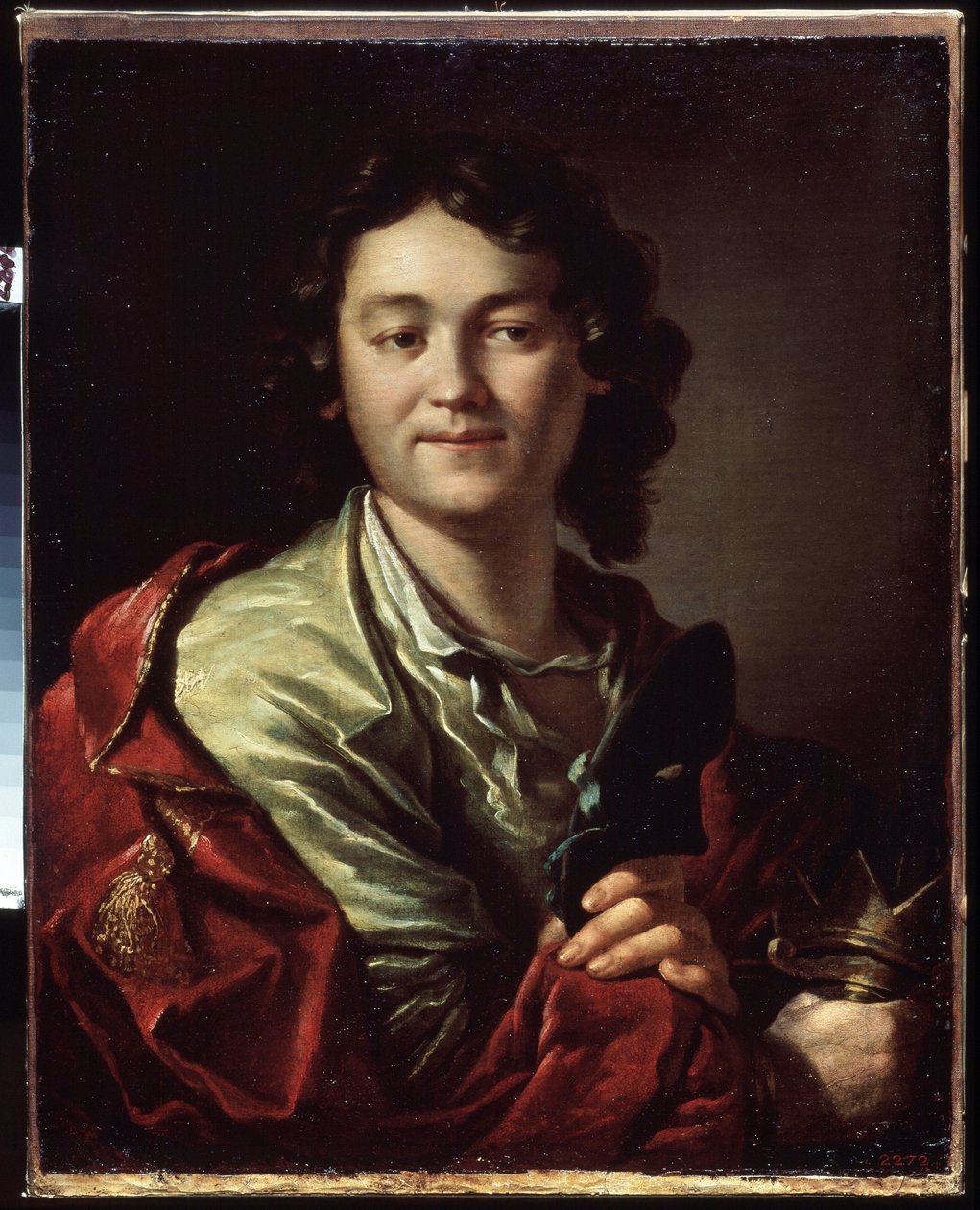 Porträtt av komikern Fedor (Fyodor) Volkov (cirka 1729-1763), grundare av den första ryska teatern (Porträtt av F. Volkov, grundaren av den första ryska teatern). Målning av Anton Pavlovich Losenko (1737-1773), olja på duk av Anton Pavlovich Losenko