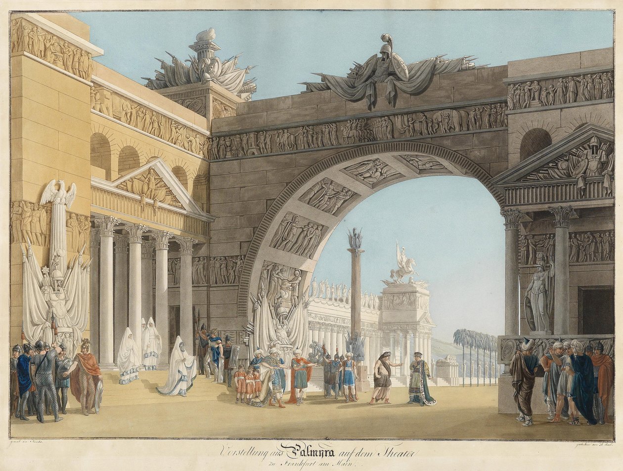 Scenografi för operan Palmira, regina di Persia av Antonio Salieri - Radl, Anton (1774-1852) - Första kvartalet av 1800-talet. - Etsning, akvarell - 51,3x73,4 - Privat samling av Anton Radl