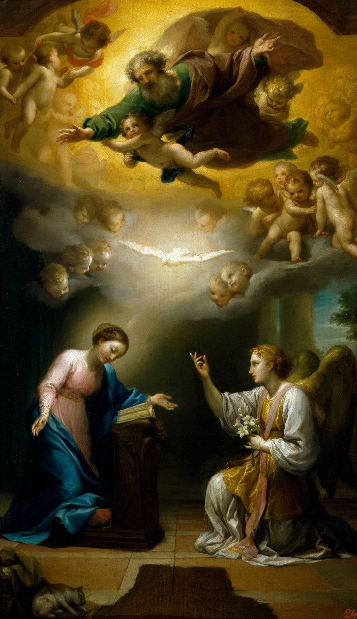 Annunciation, av Anton Raphael Mengs, Circa 1767, olja på duk av Anton Raphael Mengs