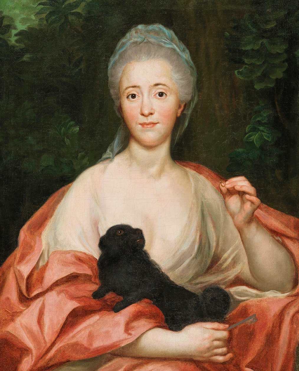 Porträtt av hertiginnan Mariana de Silva-Bazán y Sarmiento 1739-1784, med hund, ca 1760. av Anton Raphael Mengs