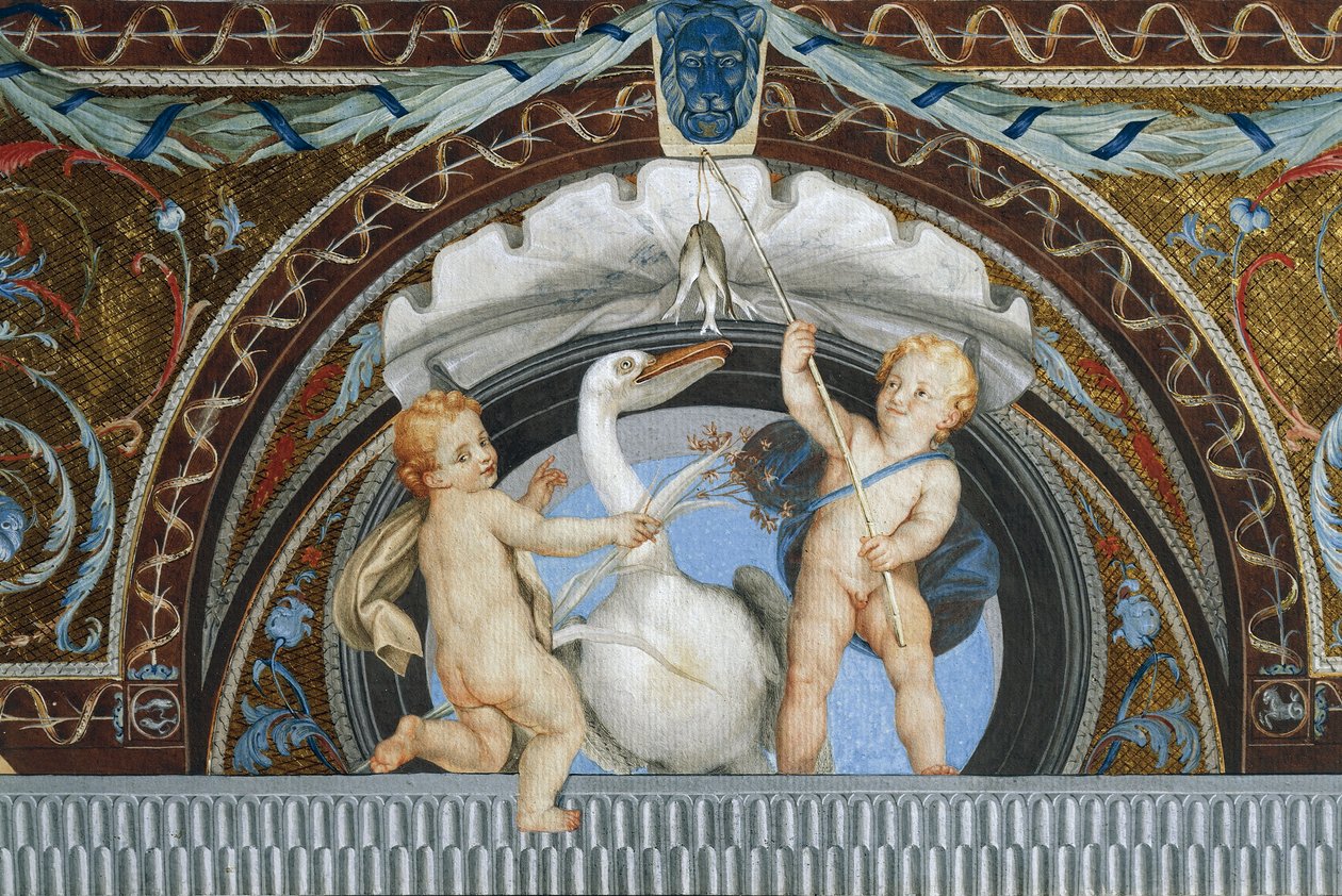 Putti med en pelikan, av Anton Raphael Mengs, detalj, mixed media av Anton Raphael Mengs