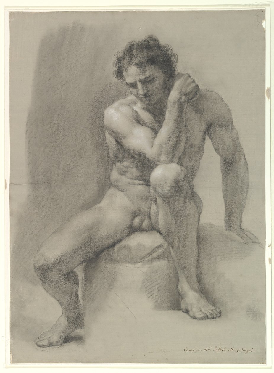 Sittande manlig nakenmodell av Anton Raphael Mengs