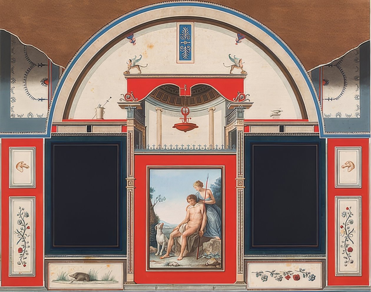 Väggmålning av ett romerskt hus på tomten till Villa Negroni i Rom, som visar Venus och den sårade Adonis. 1778 av Anton Raphael Mengs