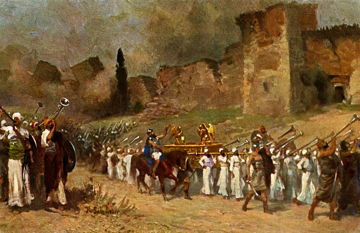 Förstörelsen av Jerikos murar - Ols Testament (tryck) av Anton Robert (after) Leinweber