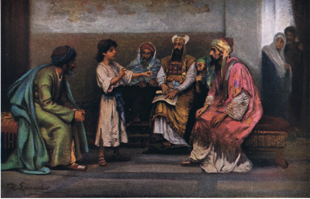 Kristus med läkarna i templet, från Hulberts Story of the Bible publicerad av The John Winston Company, 1932 av Anton Robert Leinweber