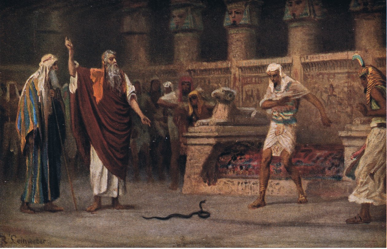Moses och Aaron före Farao, från Hulberts Story of the Bible publicerad av The John Winston Company, 1932 av Anton Robert Leinweber