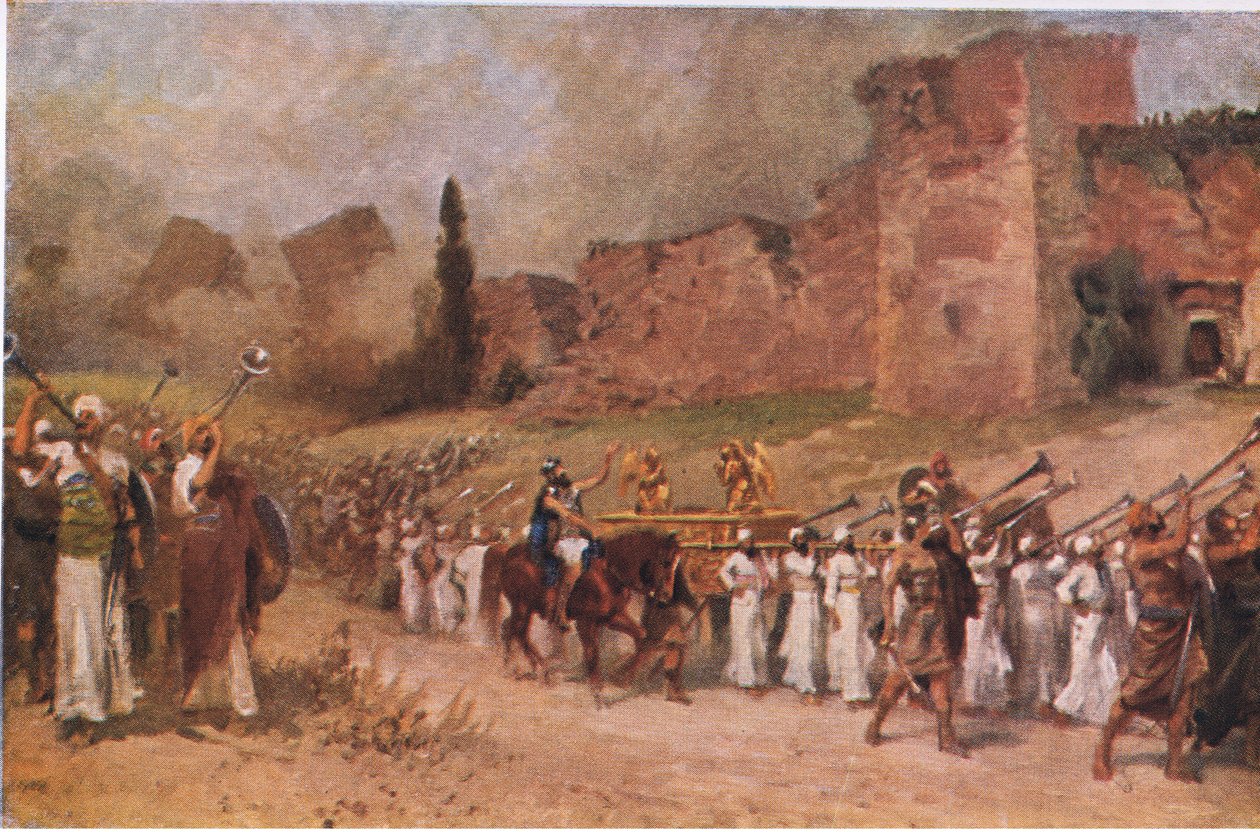 Muren i Jeriko faller ner, från Hulberts Story of the Bible publicerad av The John Winston Company, 1932 av Anton Robert Leinweber