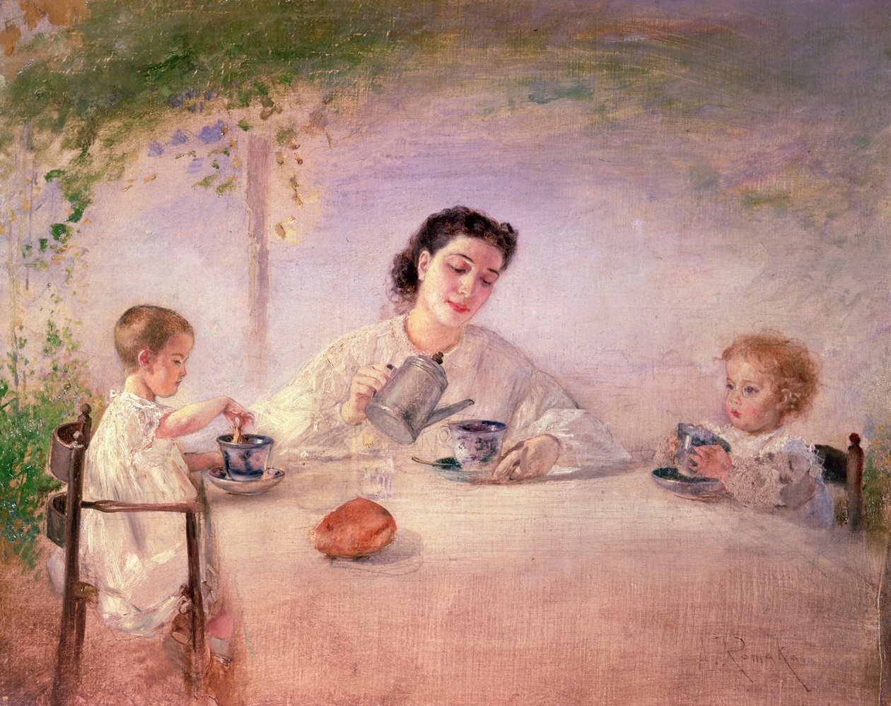 Konstnärens hustru Sophie med deras döttrar Mathilda och Adele, 1873 av Anton Romako