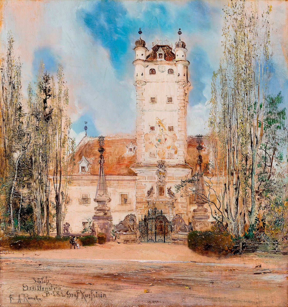 Exteriör vy av slottet Greillenstein i Österrike - Målning av Anton Romako (1832-1889) av Anton Romako