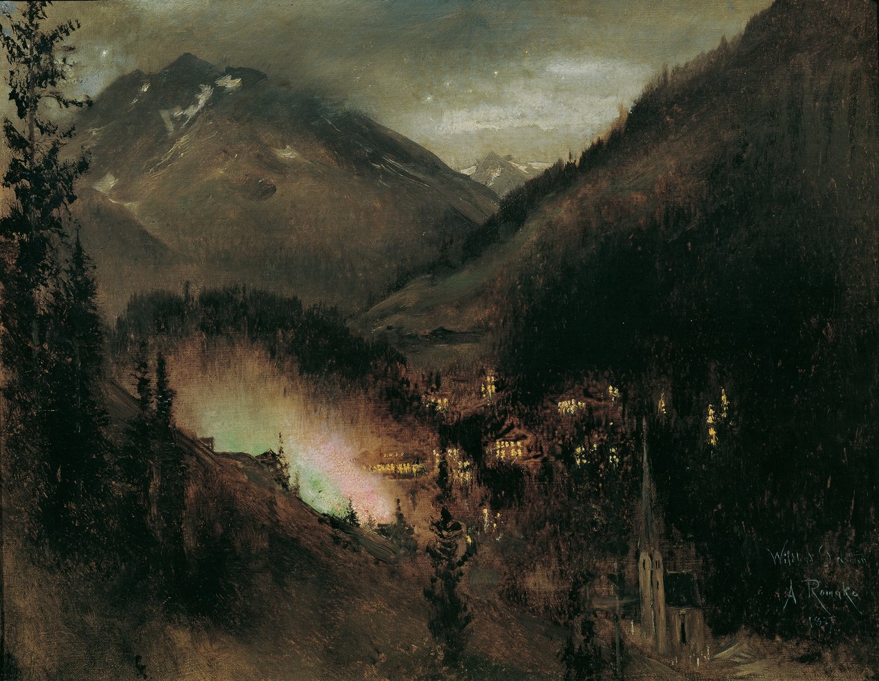 Wildbad Gastein på kvällen (med bengalisk belysning) av Anton Romako