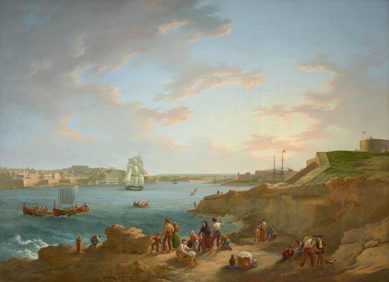 Tillskriven Anton Schranz (1769-1839) - Maltas hamn - RCIN 406555 - Kungliga samlingen (restaurerad) av Anton Schranz