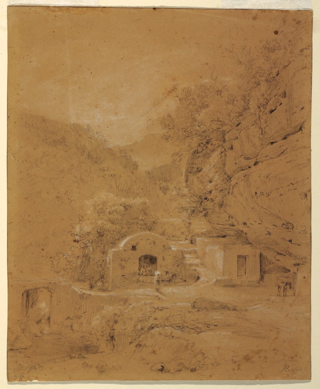 Teckning, Landskapsvy mellan Neapel och Salerno, 1820-30 av Anton Sminck Pitloo