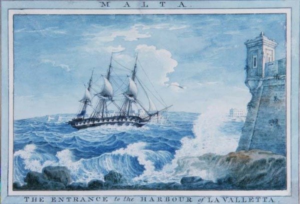 Malta: Ingången till Vallettas hamn (akvarell) av Anton the Younger (circle) Schranz