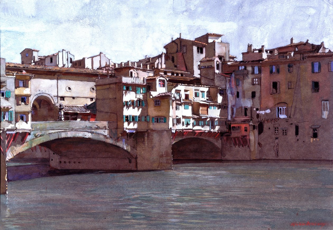 Ponte Vecchio, Florens (kroppsfärg på papper) av Anton Van Anrooy