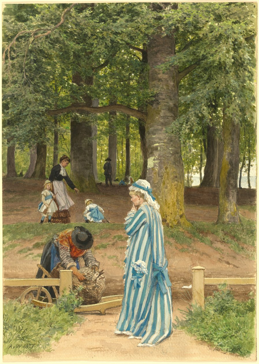 Konstnärens fru och döttrar i en park i Heringsdorf av Anton Alexander von Werner