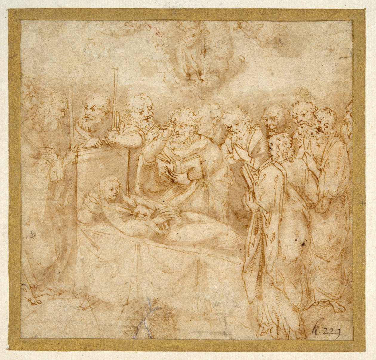 The Dormition of the Virgin (penna & brunt bläck med brun tvätt på vitt papper) av Antonello Gaggini