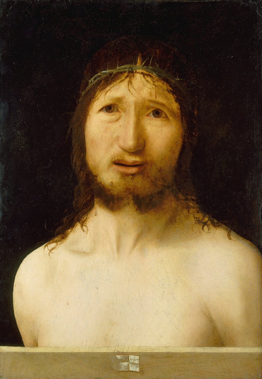 Kristus krönt med törnar. av Antonello da Messina