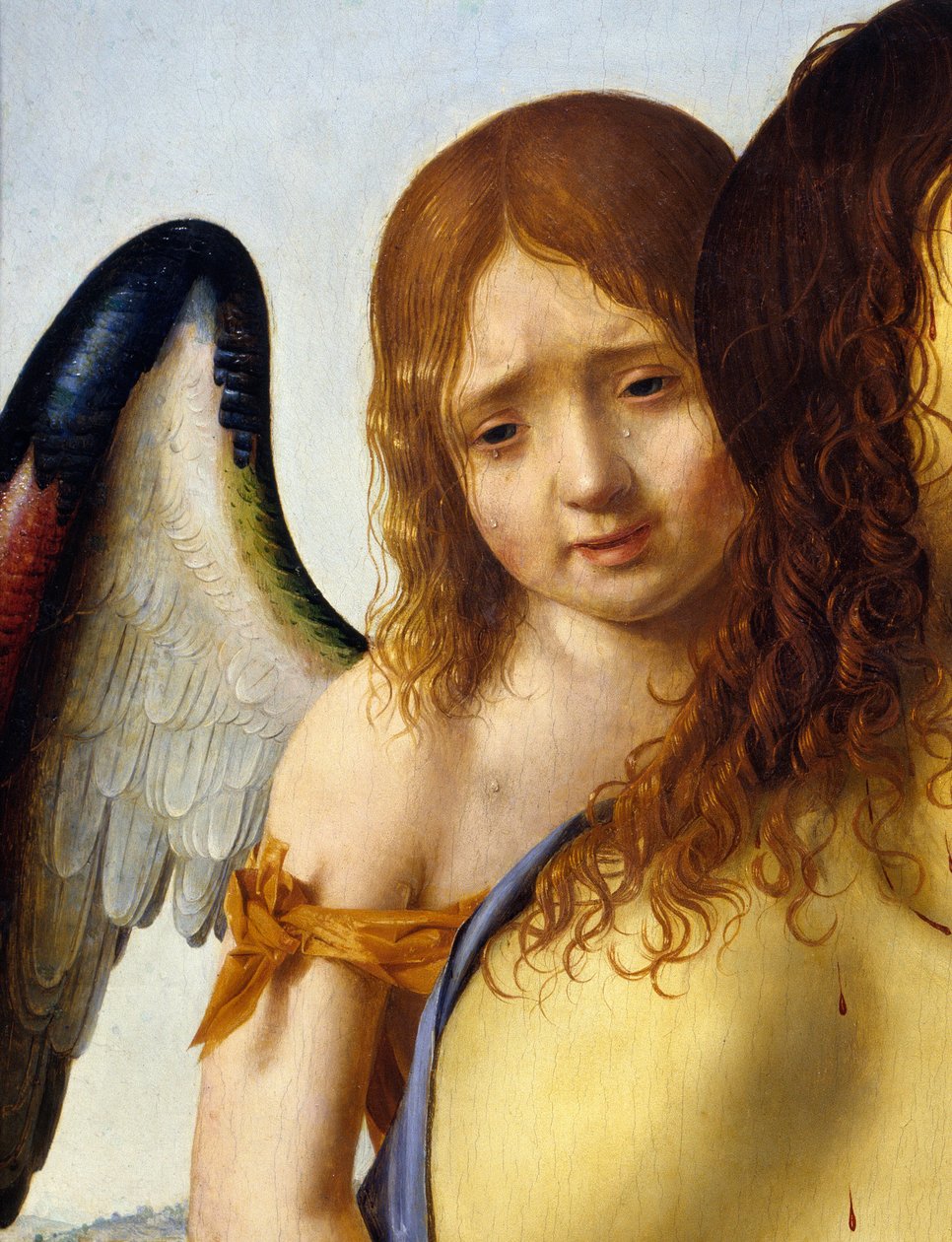 Detalj av "" Den döde Kristus stödd av en ängel"" Målning av Antonello da Messina (1430-1479) 1476-1479 Sön. 0,74x0,51 m Madrid, Pradomuseet. av Antonello da Messina