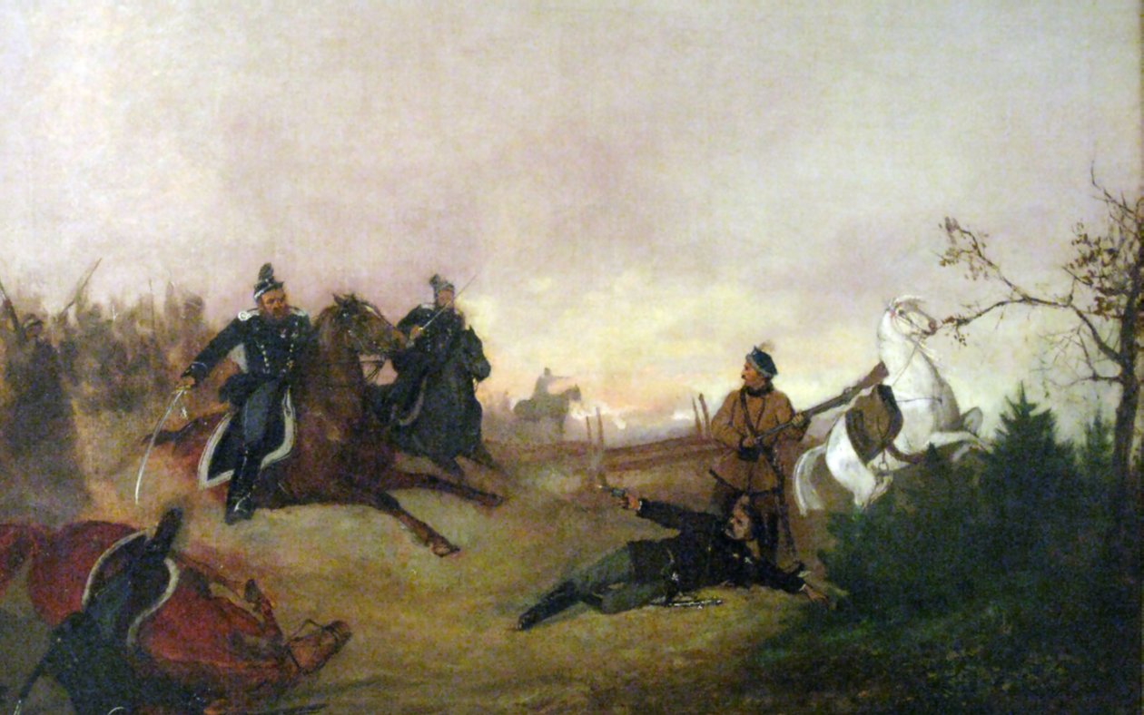  Death of Dionizy Czachowski during battle of Wierzchowiska in 1863.nPolski: Smierc Dionizego Czachowskiego w bitwie pod Wierzchowiskami w 1863.n av Maksymiljan Antoni Piotrowski
