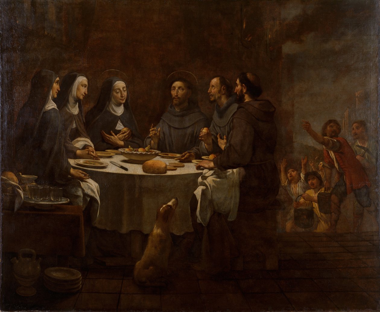 Saint Francis och Saint Clare vid kvällsmat i klostret Saint Damian av Antoni Viladomat