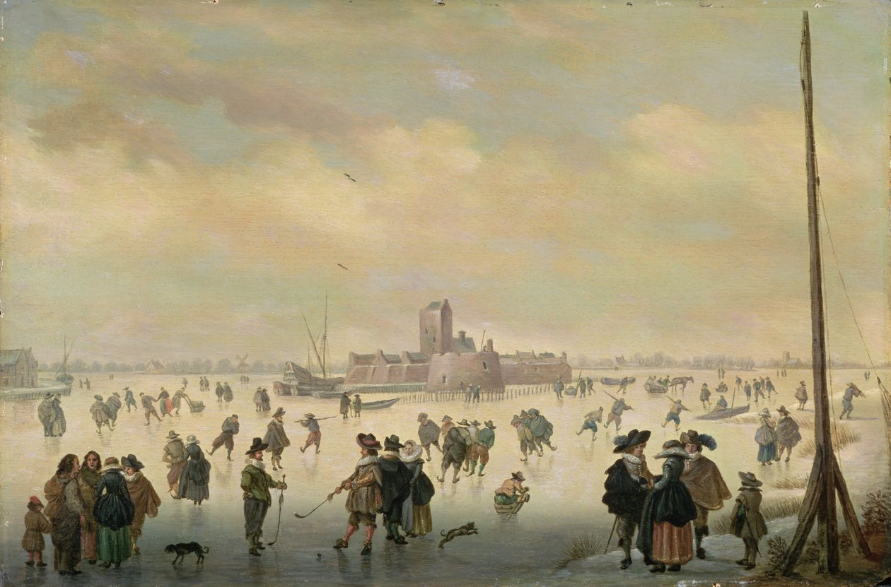 Skridskoåkning (olja på panel) av Antoni (1594 1641) Verstralen