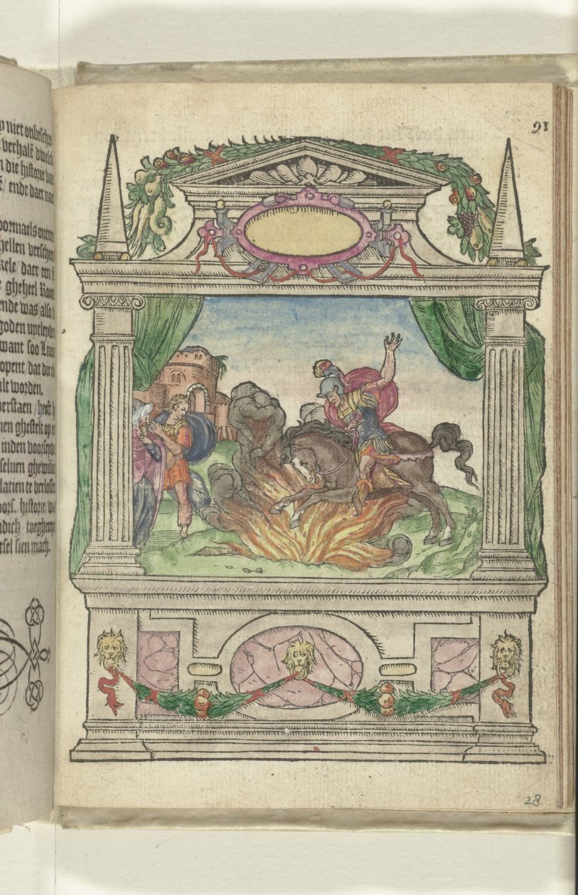 Scen med Marcus Curtius hjältedåd, 1578 av Antoni van Leest