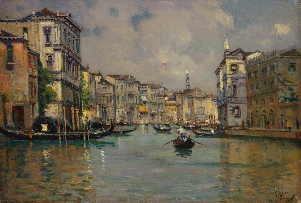 Riva degli Schiavoni, Venedig (olja på trä) av Antonia Maria de Reyna Manescau
