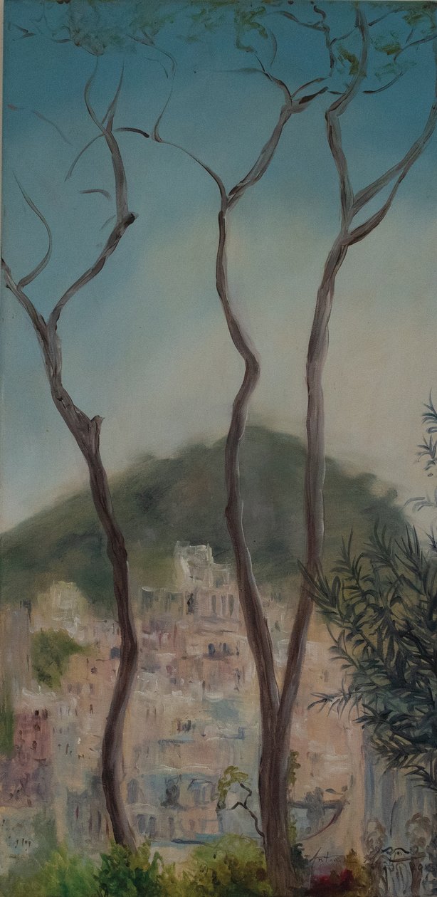 Italienska träd, Amalfikusten, 2018 (olja på duk) av Antonia Myatt