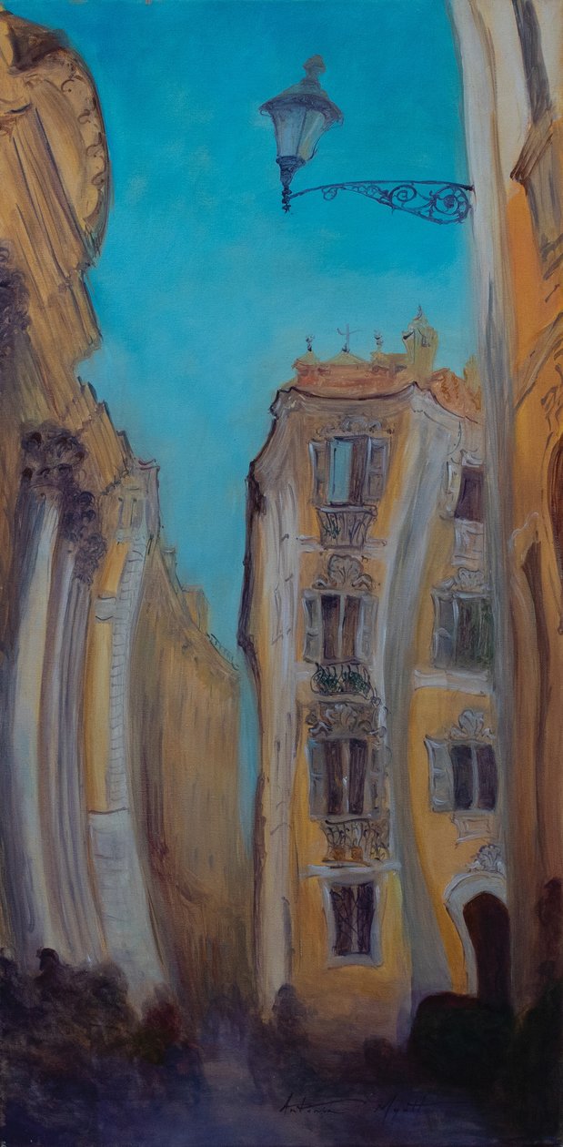 Letar efter fontänen, Italien, 2015 (olja på duk) av Antonia Myatt