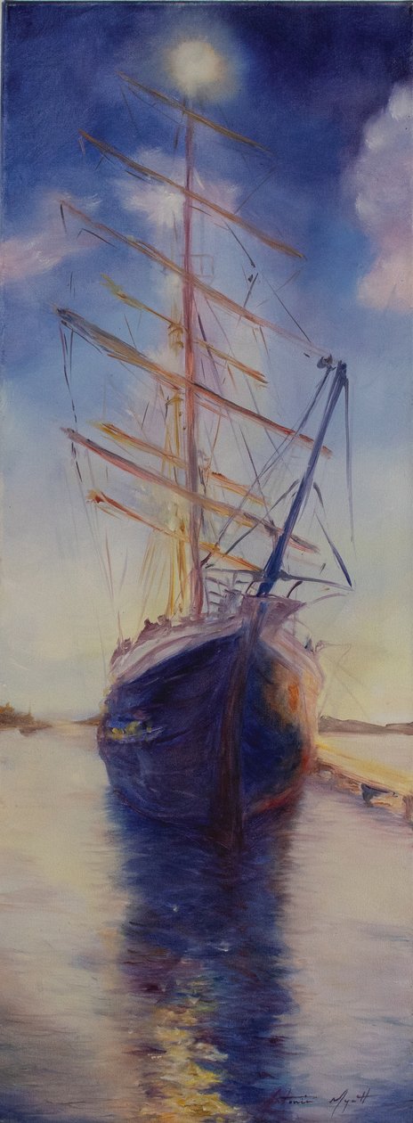 Tenacious in Antigua bay, 2008 (olja på duk) av Antonia Myatt