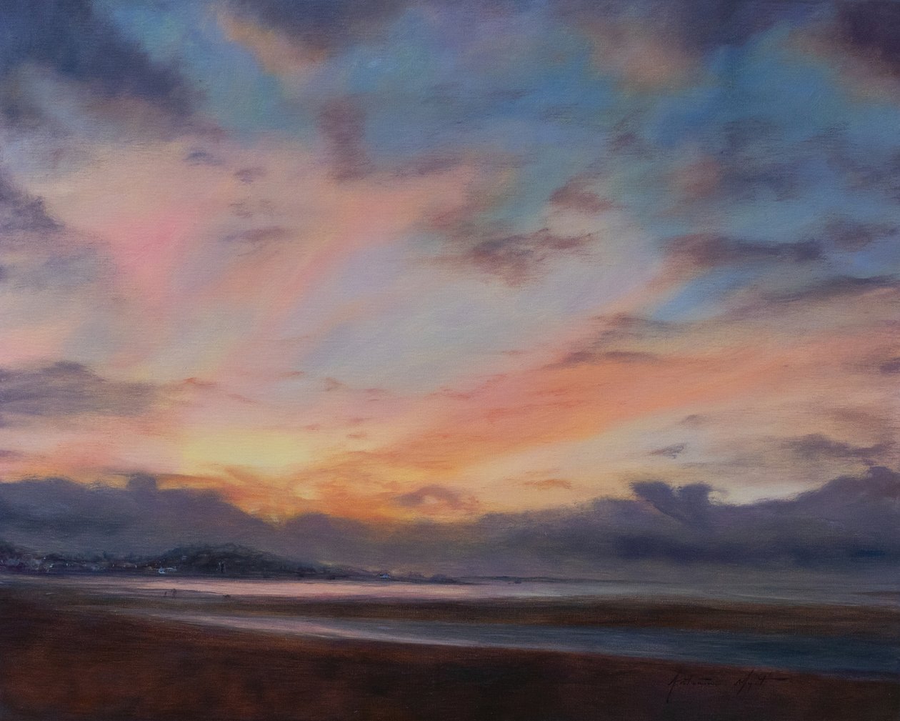 Whispery clouds Devon, 2022 (olja på duk) av Antonia Myatt