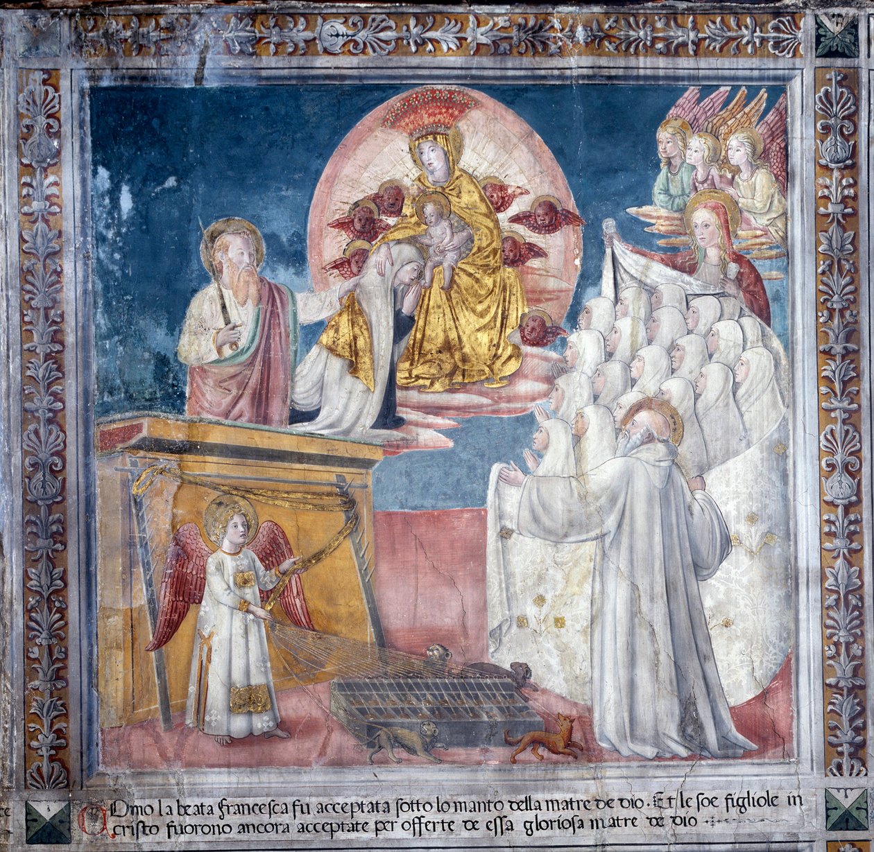 Livet av St. Francesca Romana: 1 mars 1433, Francesca i en vision tas av Guds Moder under sin mantel (Fresco av Antoniazzo Romano