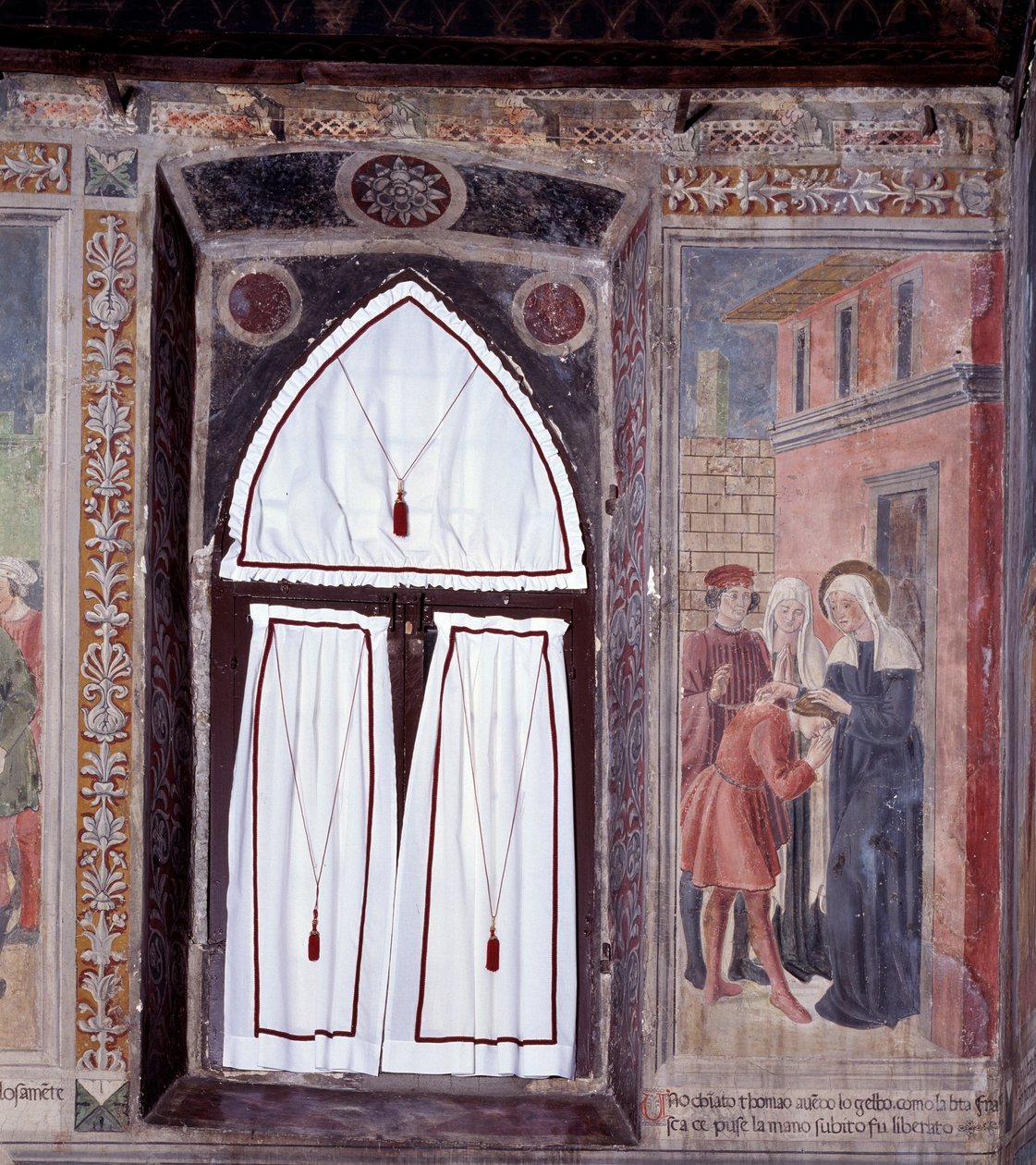 Livet av St. Francesca Romana: En puckelrygg botas av helgonet (Fresco av Antoniazzo Romano
