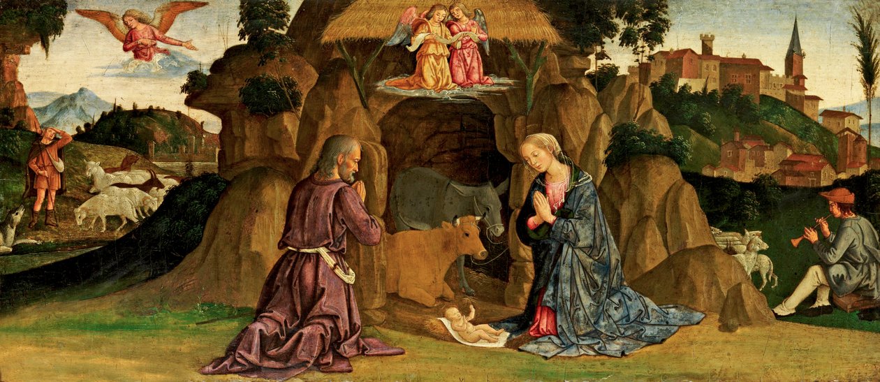 The Nativity, 1480-talet (tempera på trä) av Antoniazzo Romano