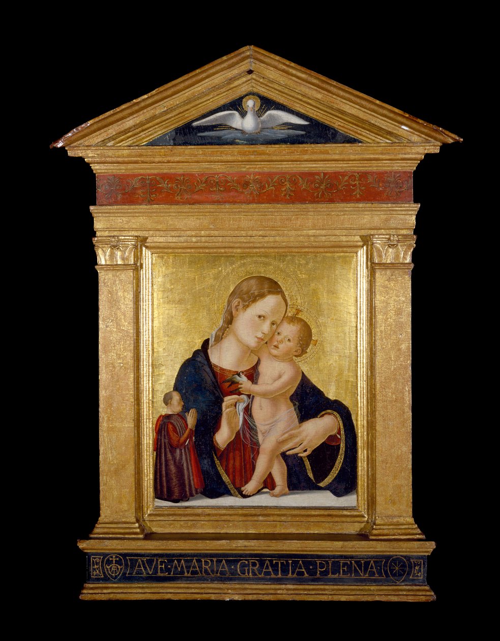 Jungfru och barn med donator, ca 1480 (tempera och bladguld på panel) av Antoniazzo Romano