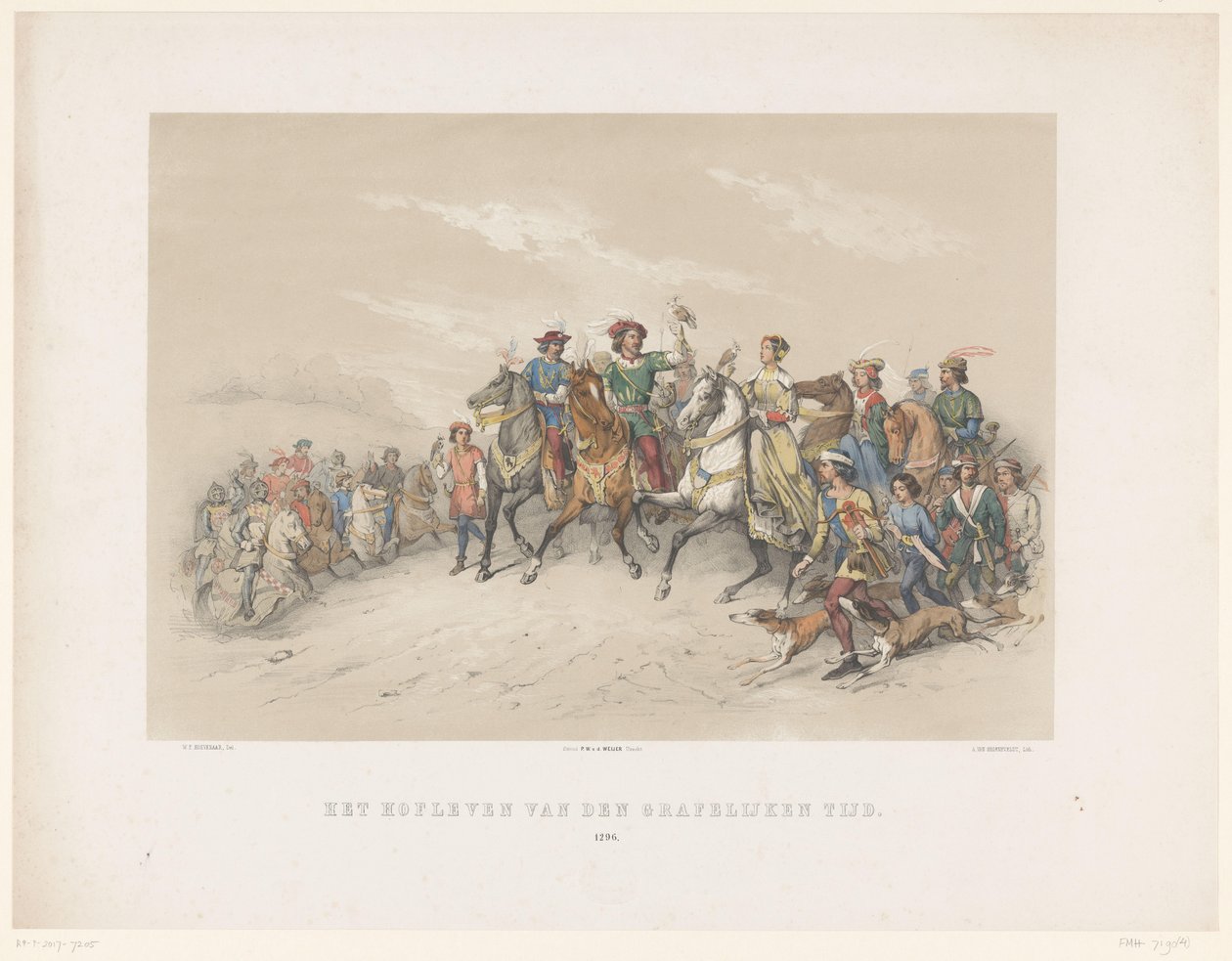 Utrechts maskerad 1851: Hofleven 1296 Jarlens hovliv. 1296 (titel på objekt) Den nationella historien. från de äldsta tiderna till slutet av 1600-talet, i åtta scener, skildrade i kostym av H.H. Dtudent av Antonie Johannes Groeneveldt