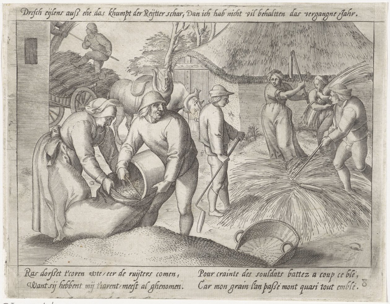 Tröska spannmålen Odla spannmål (serietitel) av Antonie Wierix (II) (possibly)