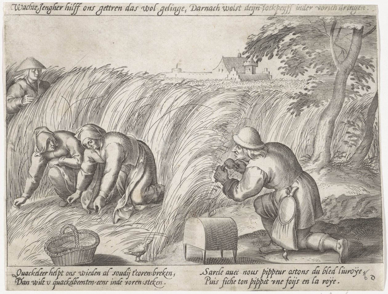 Ogräsrensning på marken Odla spannmål (serietitel) av Antonie Wierix (II) (possibly)