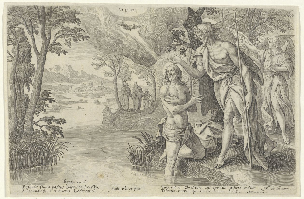 Doop van Christ Biblisk teater (...) (serietitel) av Antonie Wierix (II)