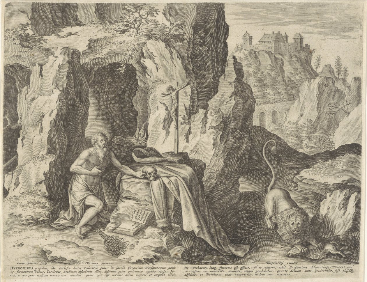 H. Hieronymus som en ångerfull i öknen av Antonie Wierix (II)