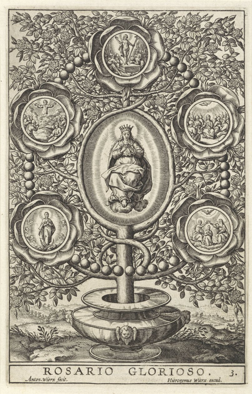 Fem härliga mysterier Rosario Glorioso (titel på objekt) Femton Mysteries of the Rosery (serietitel) av Antonie Wierix (II)