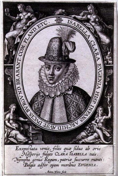 Porträtt av Isabella Clara Eugenia av Österrike (1566-1633) hustru till Albert, ärkehertig av Österrike (1559-1621) (gravyr) av Antonie Wierix