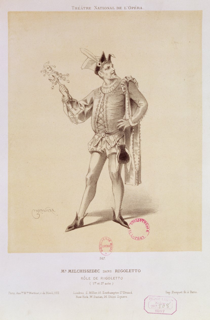 Porträtt av herr Melchissedec som Rigoletto i Rigoletto av Verdi av Antonin Marie Chatiniere