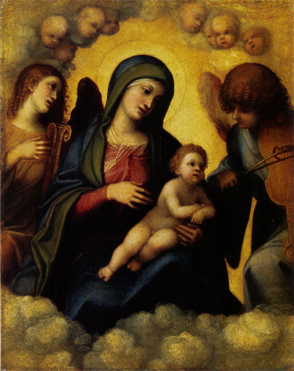 Madonna with child and two angel musicians av Antonio da Correggio
