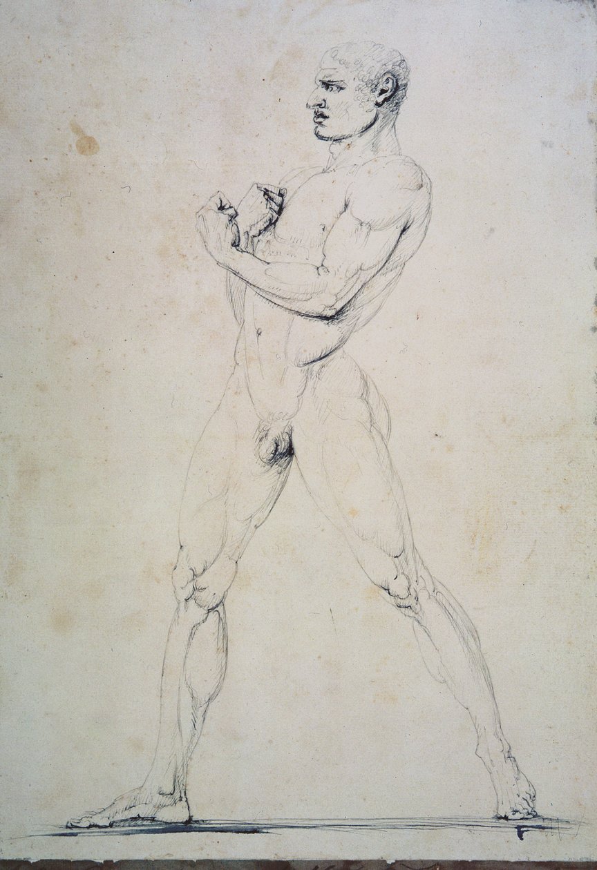 Naken man, Damoxenos från Syrakusa, från Pausanias beskrivning av de Nemeiska spelen i hans Resplan för Grekland (2:a århundradet f.Kr.), 1794 (penna och bläck) av Antonio Canova