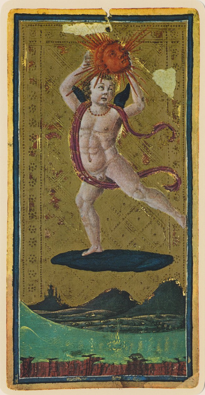 Solen, fascimile av ett tarotkort från Visconti-däcket, 1441-47 av Antonio Cicognara