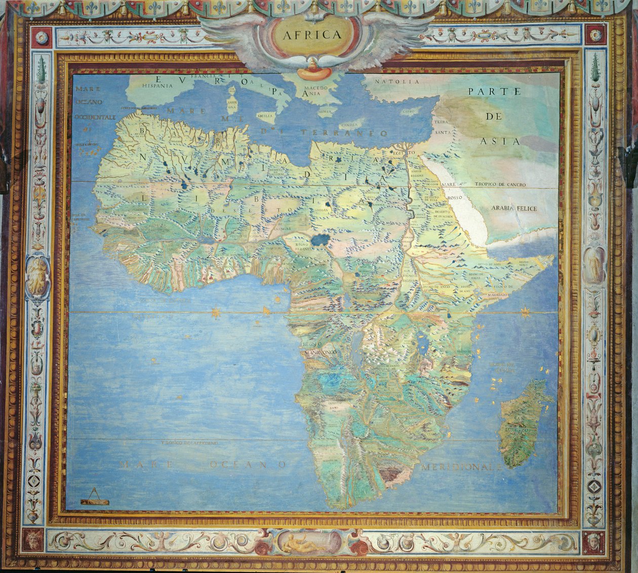 Karta över Afrika, i Sala del Mappamondo av Antonio Giovanni de Varese